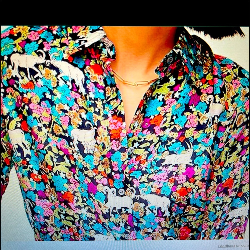 NEW! J.Crew silk twill shirt/blouse in Grazing Goats Print